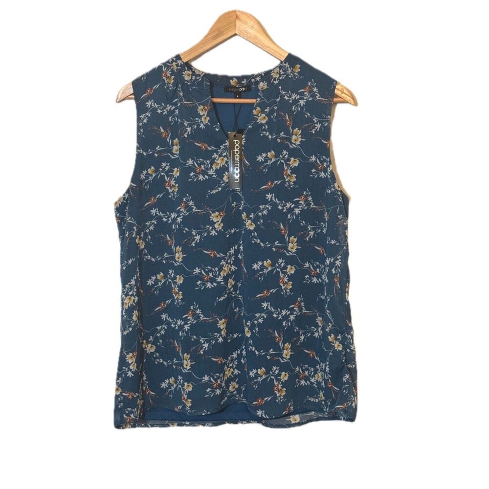 Papermoon Teal Floral sleeveless blouse, Large, NWT